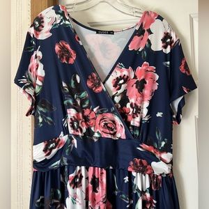 Navy & Coral Floral Maxi Dress